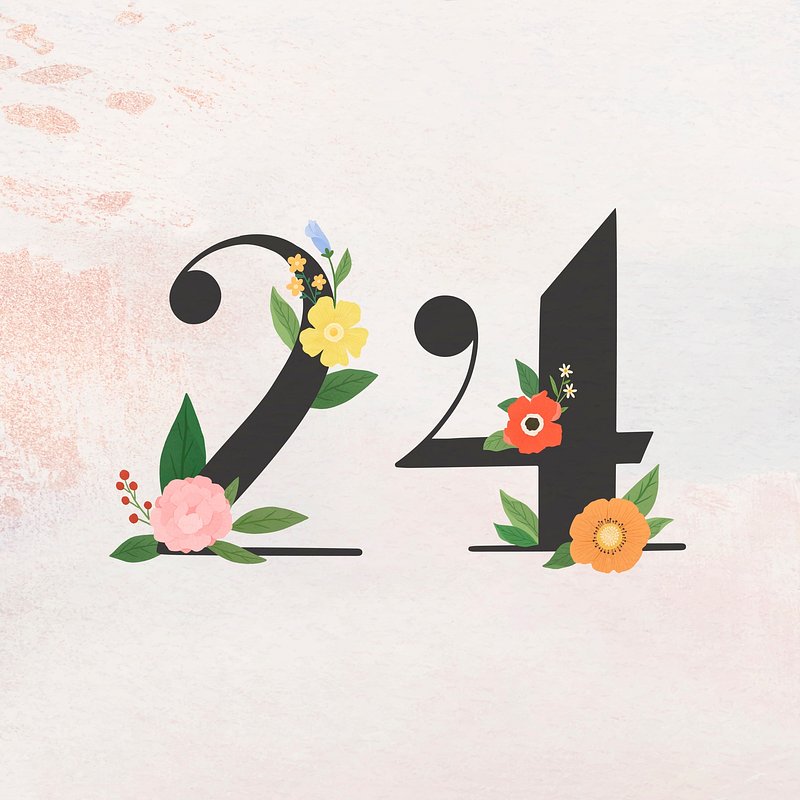 Watercolor floral number 24 vector | Premium Vector - rawpixel