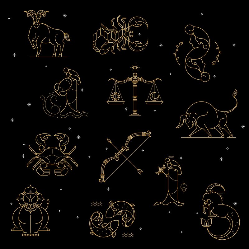 Gold zodiac sign set black | Premium Vector - rawpixel