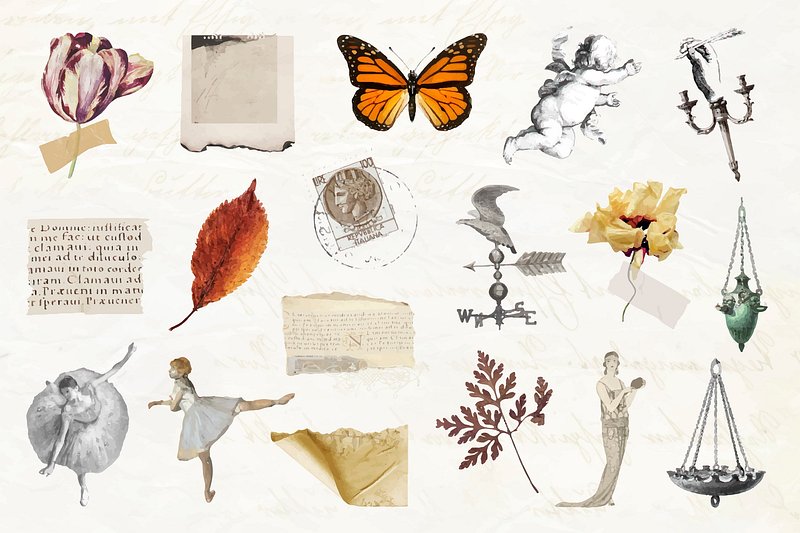 Ephemera PNG Stickers  Vintage Collage Elements by rawpixel on