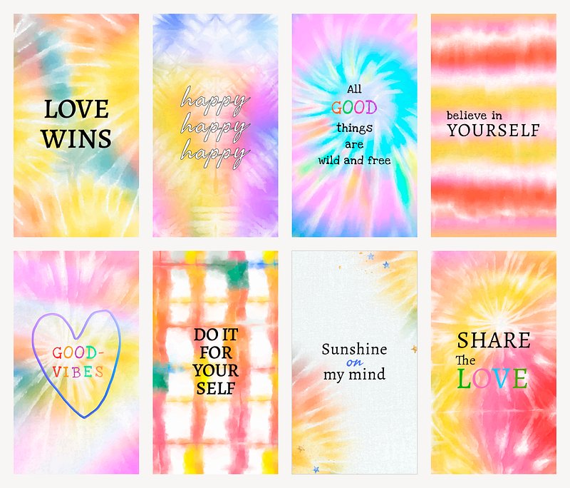 GOOD VIBES Tie Dye Hippie Love Fun Colorful Background PNG 
