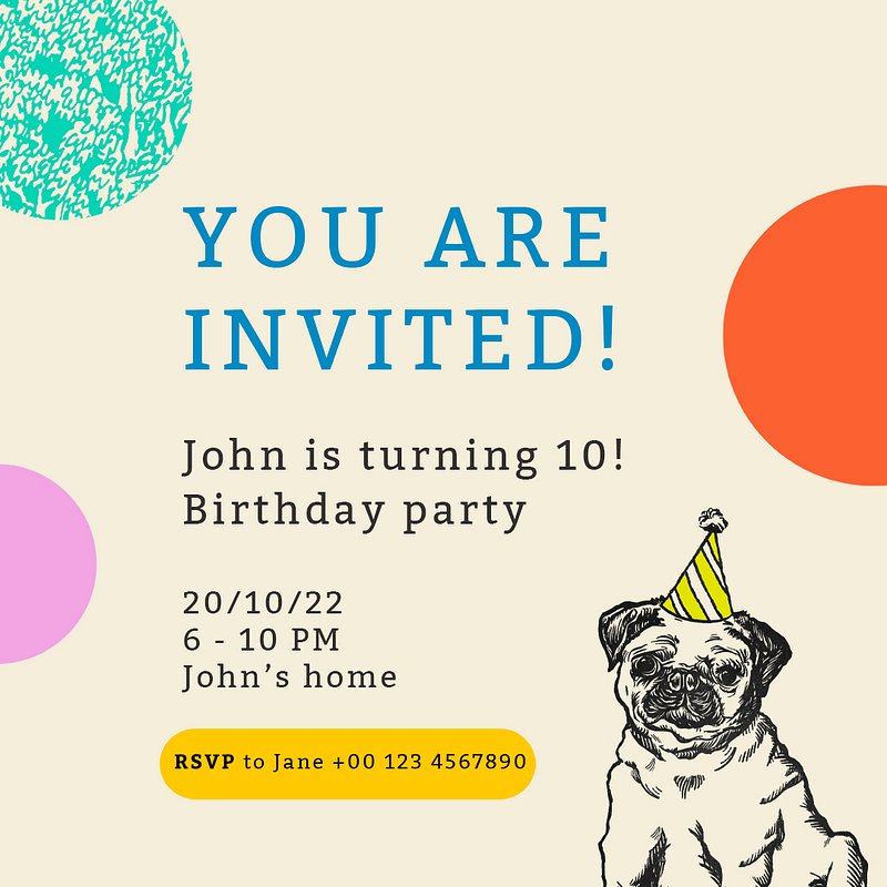 Birthday invitation template psd for social | Free PSD Template - rawpixel