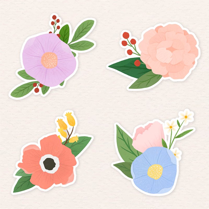 Colorful floral sticker collection illustration | Premium PSD - rawpixel