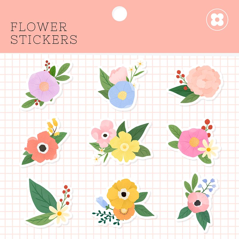 Flower stickers package vector | Premium Vector - rawpixel