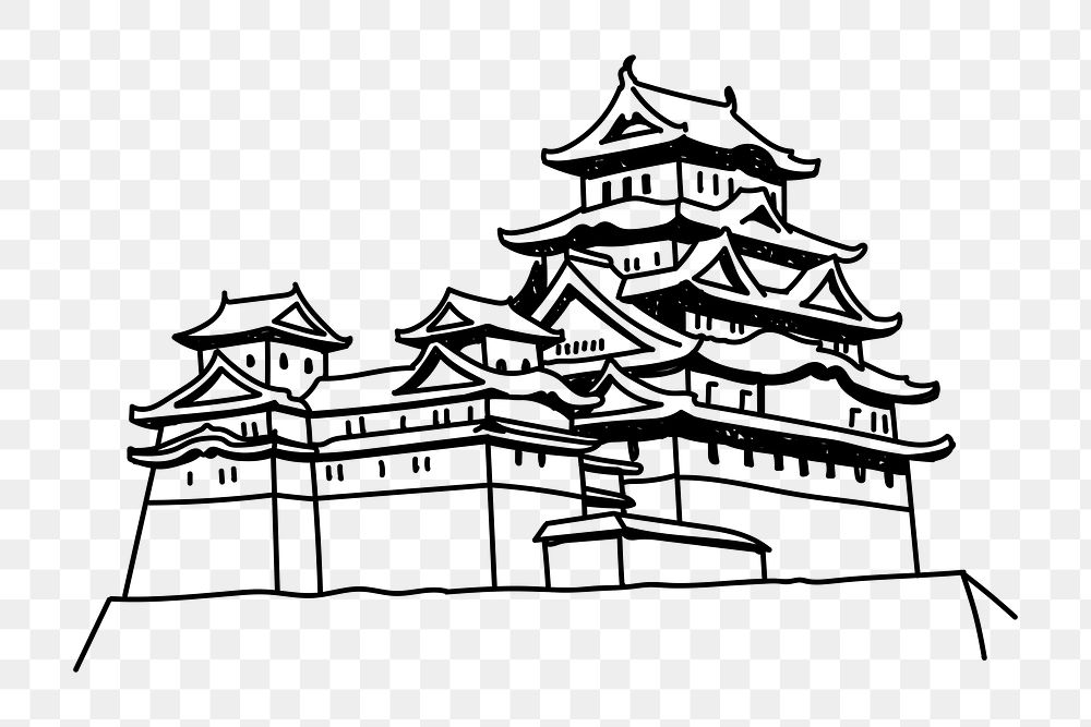 PNG Himeji Castle Japan doodle Free PNG rawpixel
