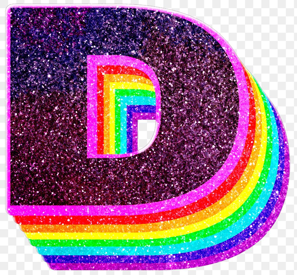 D letter layered rainbow glitter | Free PNG Sticker - rawpixel