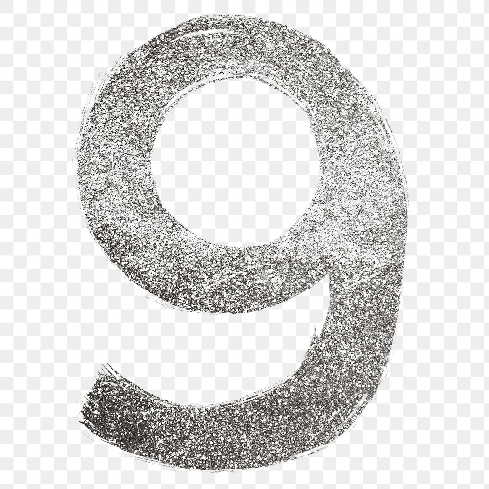 Silver glitter 9 number png | Free PNG Sticker - rawpixel