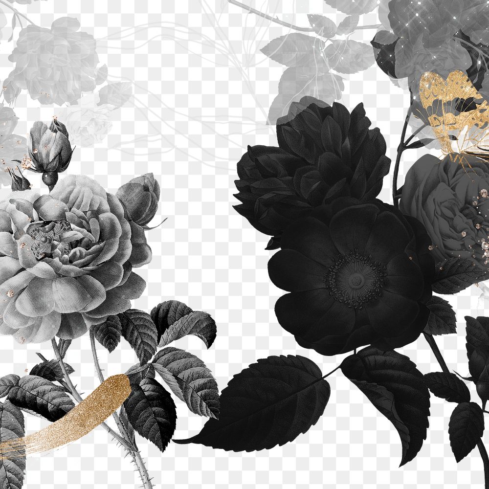 Png flower frame, black wedding | Premium PNG - rawpixel