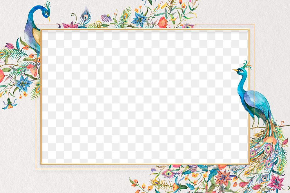 Png frame with watercolor peacock | Premium PNG - rawpixel