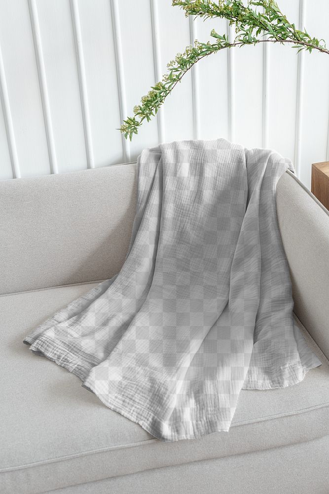 Throw blanket png transparent on a sofa Free PNG Mockup rawpixel