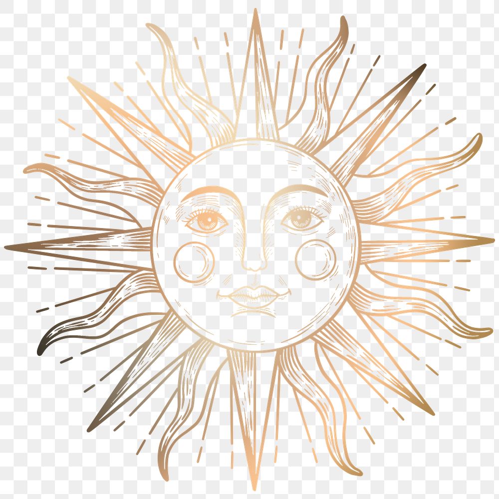 Golden Sun With A Face | Free PNG Sticker - Rawpixel