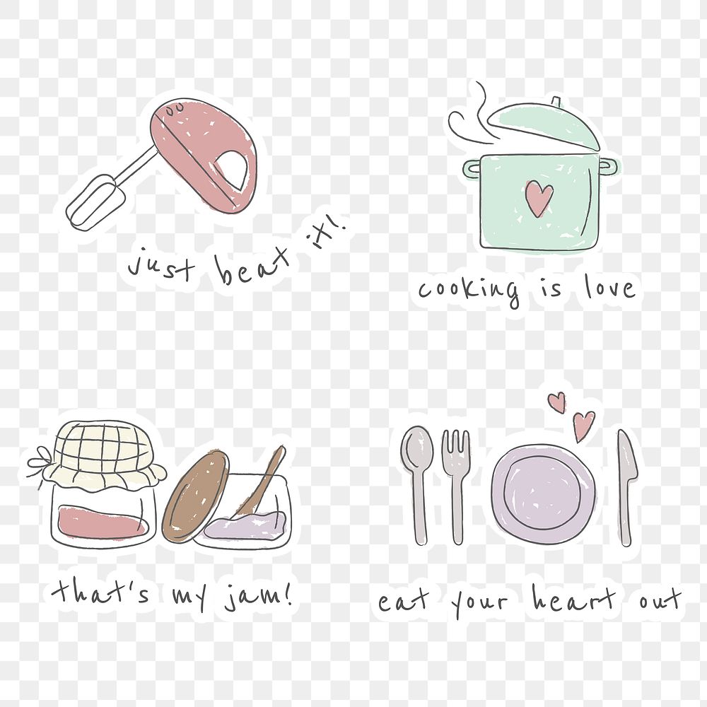 Cute cooking utensils doodle stickers Free PNG Sticker rawpixel