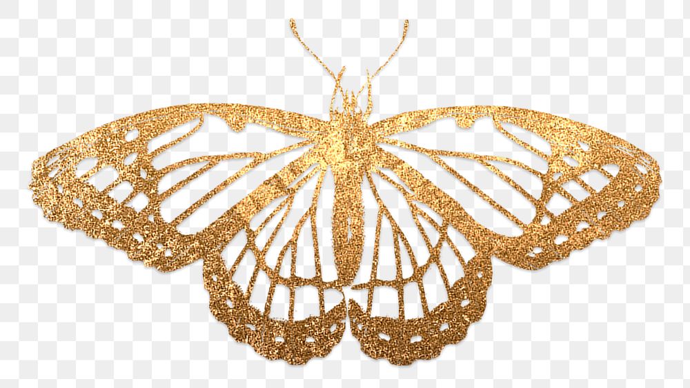Glittery gold butterfly png animal sticker Free stock illustration
