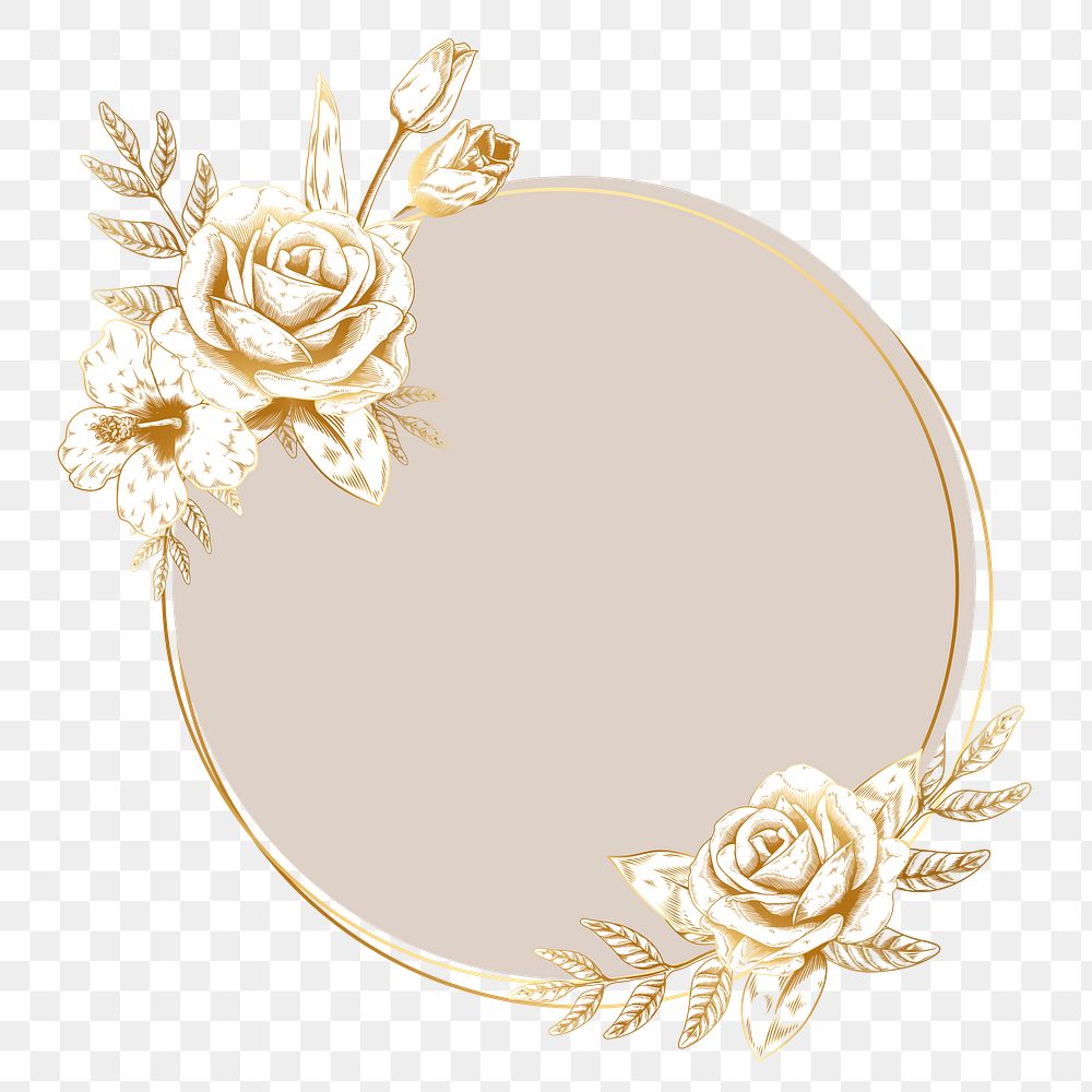 Round gold floral badge design Free PNG Sticker rawpixel