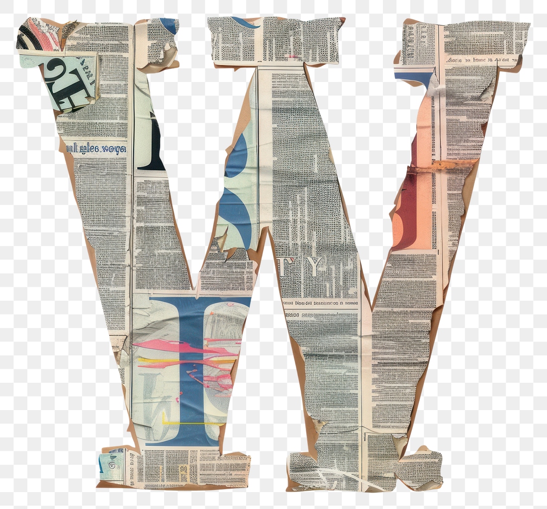 Magazine paper letter W collage | Free PNG - rawpixel