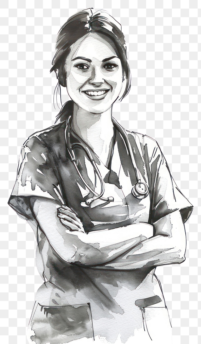 PNG Monochromatic Modern Nurse woman Premium PNG rawpixel