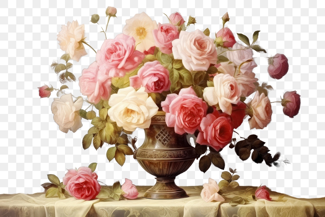 PNG Roses vase table painting Premium PNG rawpixel