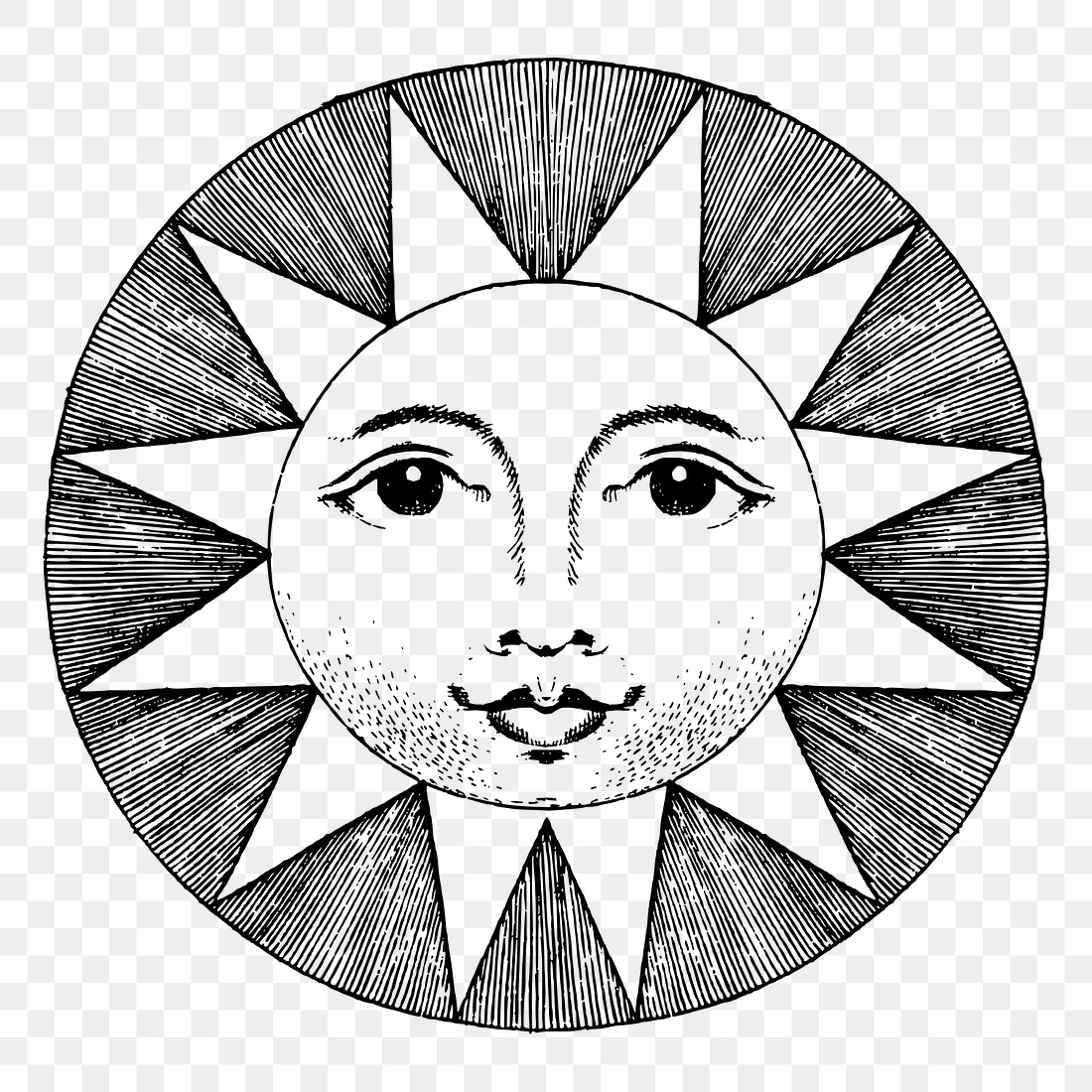 Celestial sun png drawing, vintage | Free PNG - rawpixel