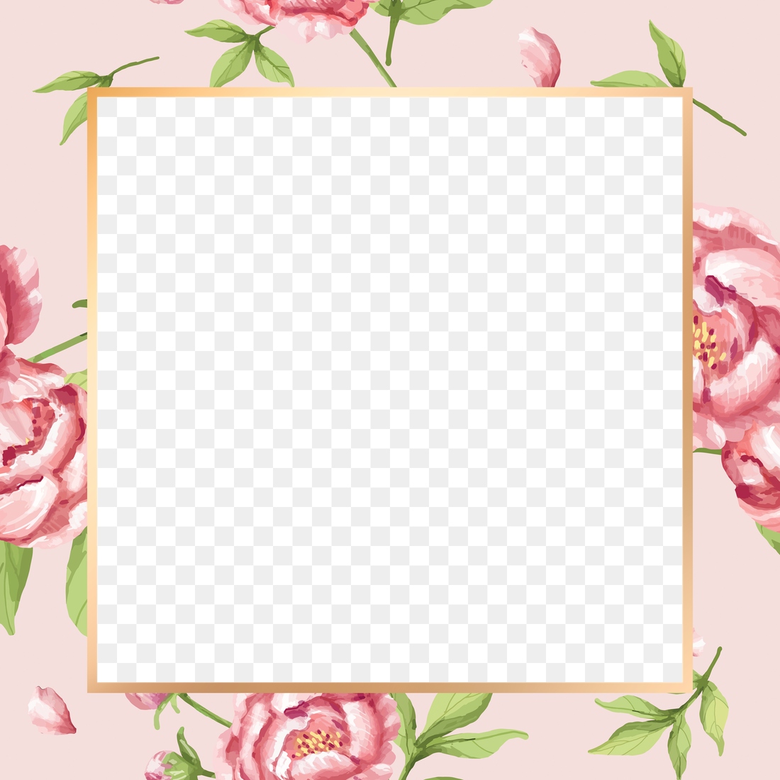 Gold square peony flower frame | Premium PNG - rawpixel