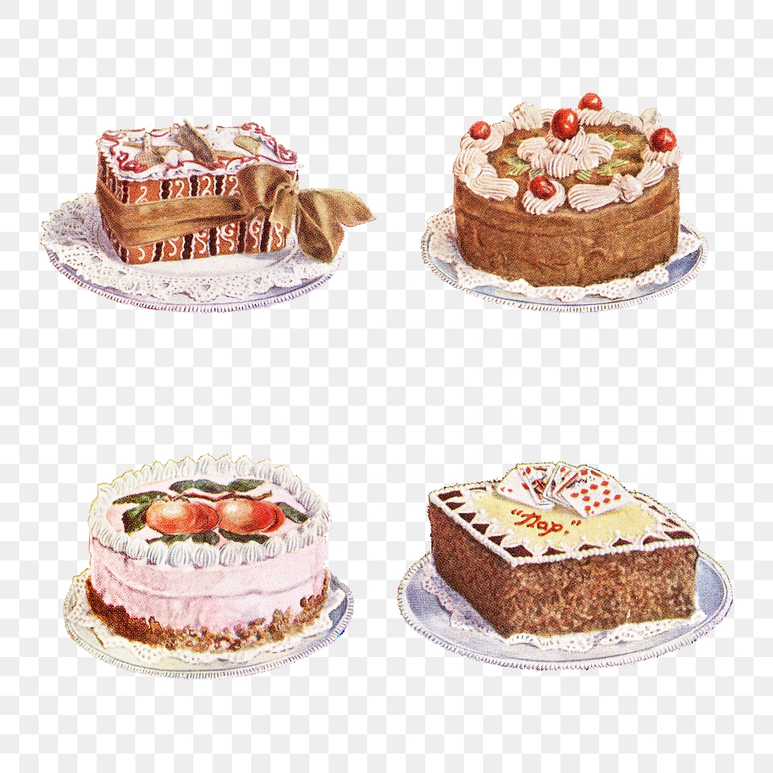 Vintage hand drawn set cakes | Premium PNG - rawpixel