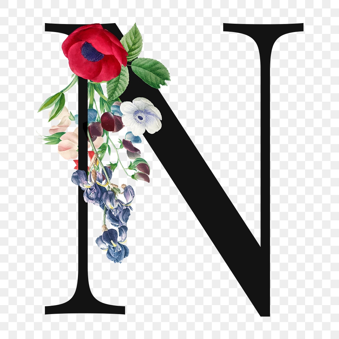 Flower decorated capital letter N | Premium PNG Sticker - rawpixel