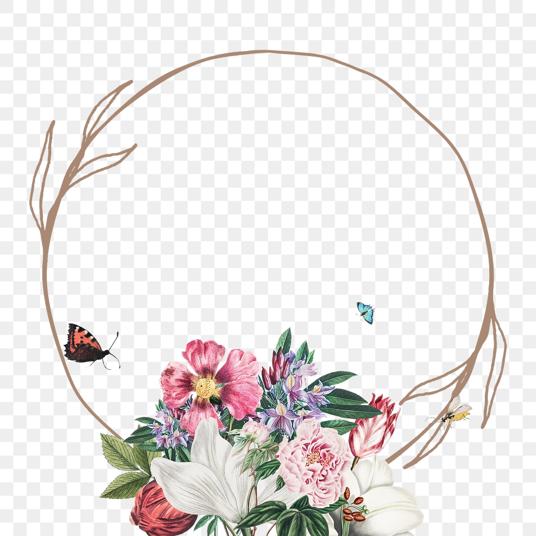 Vintage floral frame butterfly and | Premium PNG - rawpixel