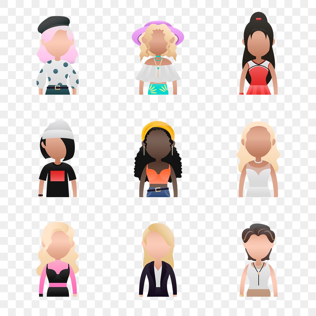 Set diverse women avatar character | Premium PNG - rawpixel