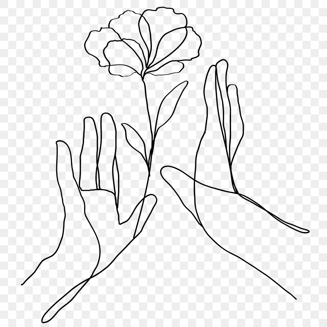 Png hands flower minimal black | Premium PNG Sticker - rawpixel