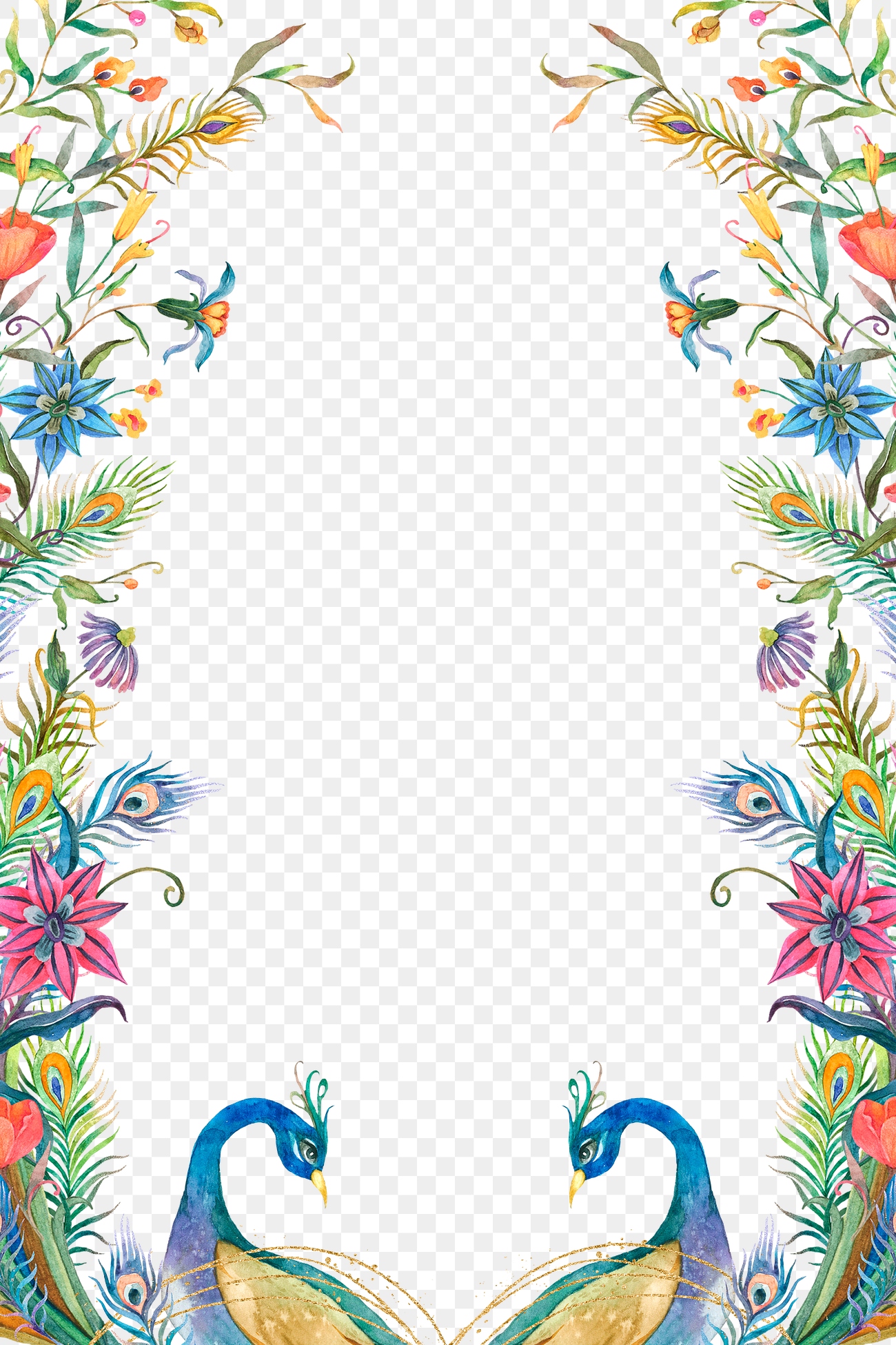 Png peacock & flower border | Premium PNG - rawpixel