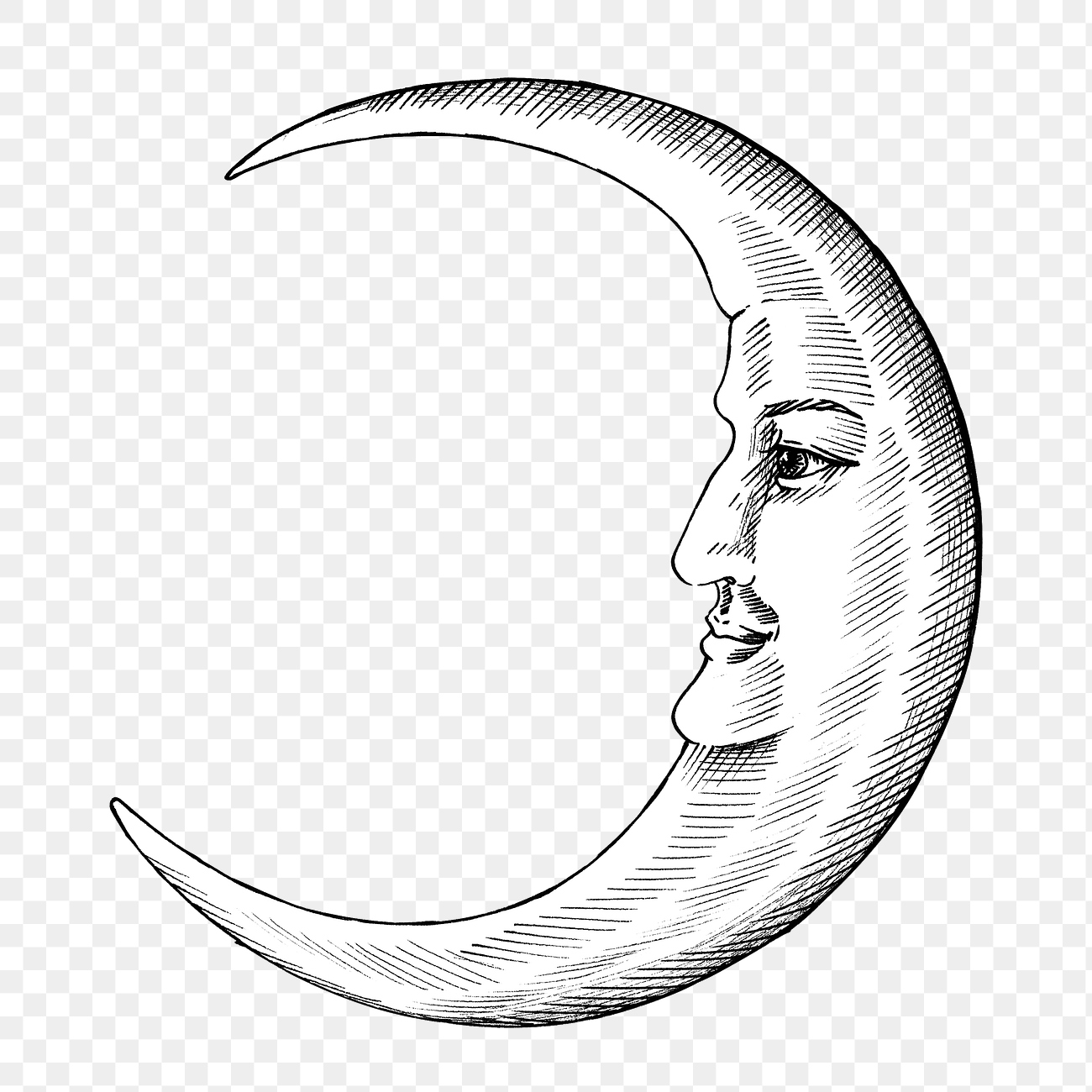 Hand drawn crescent moon with face Free PNG Sticker rawpixel