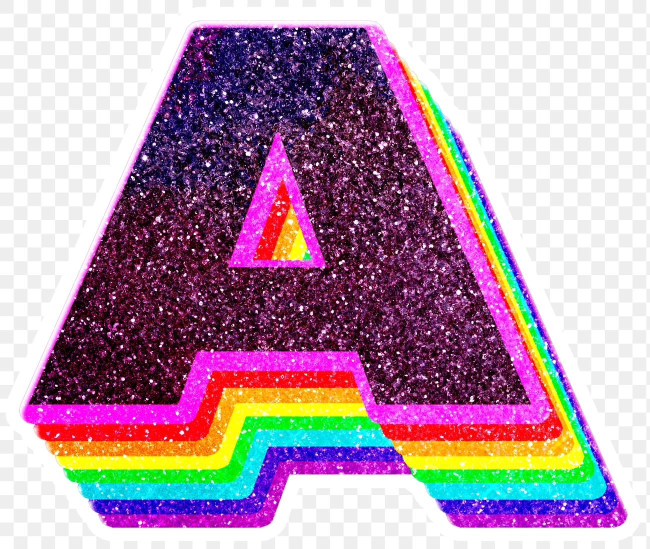 A letter layered rainbow glitter Free PNG Sticker rawpixel