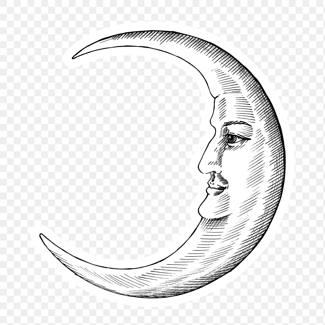 Hand drawn crescent moon face | Premium PNG Sticker - rawpixel