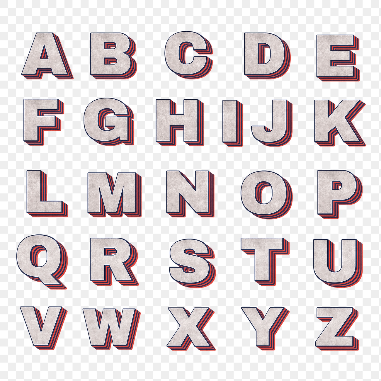 Layered effect alphabet png typography | Premium PNG - rawpixel