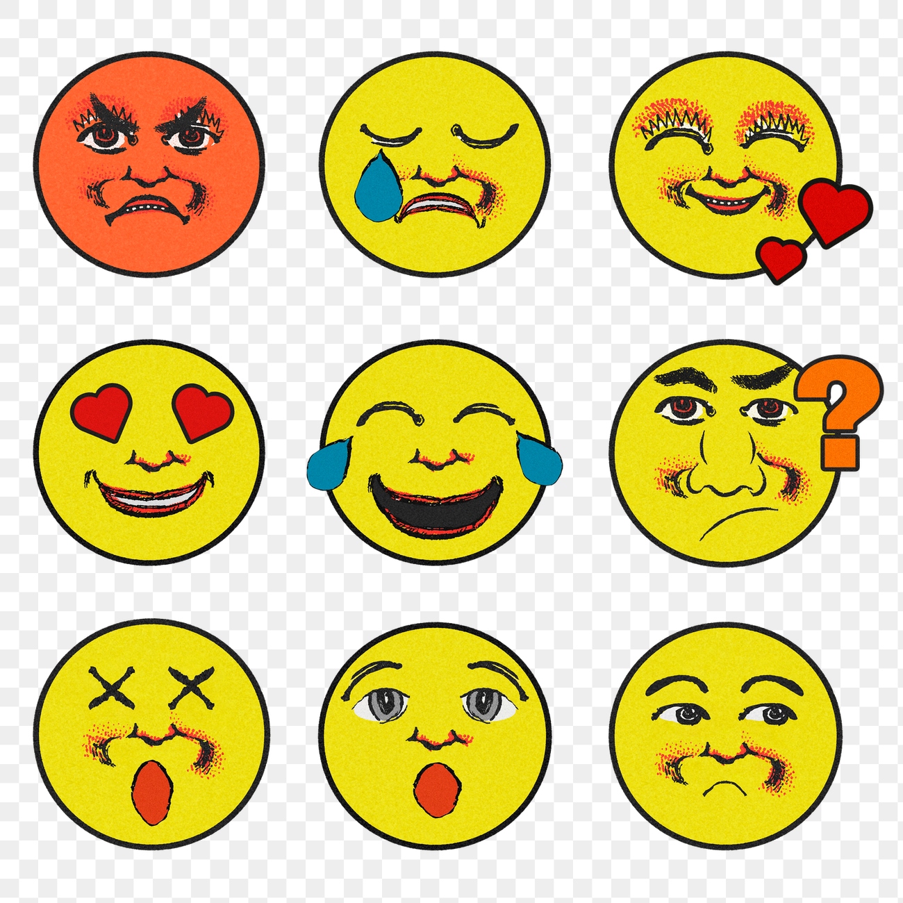 Vintage yellow round emoji collection | Premium PNG - rawpixel