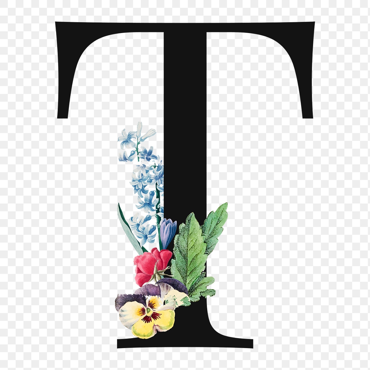 Flower decorated capital letter T | Premium PNG Sticker - rawpixel