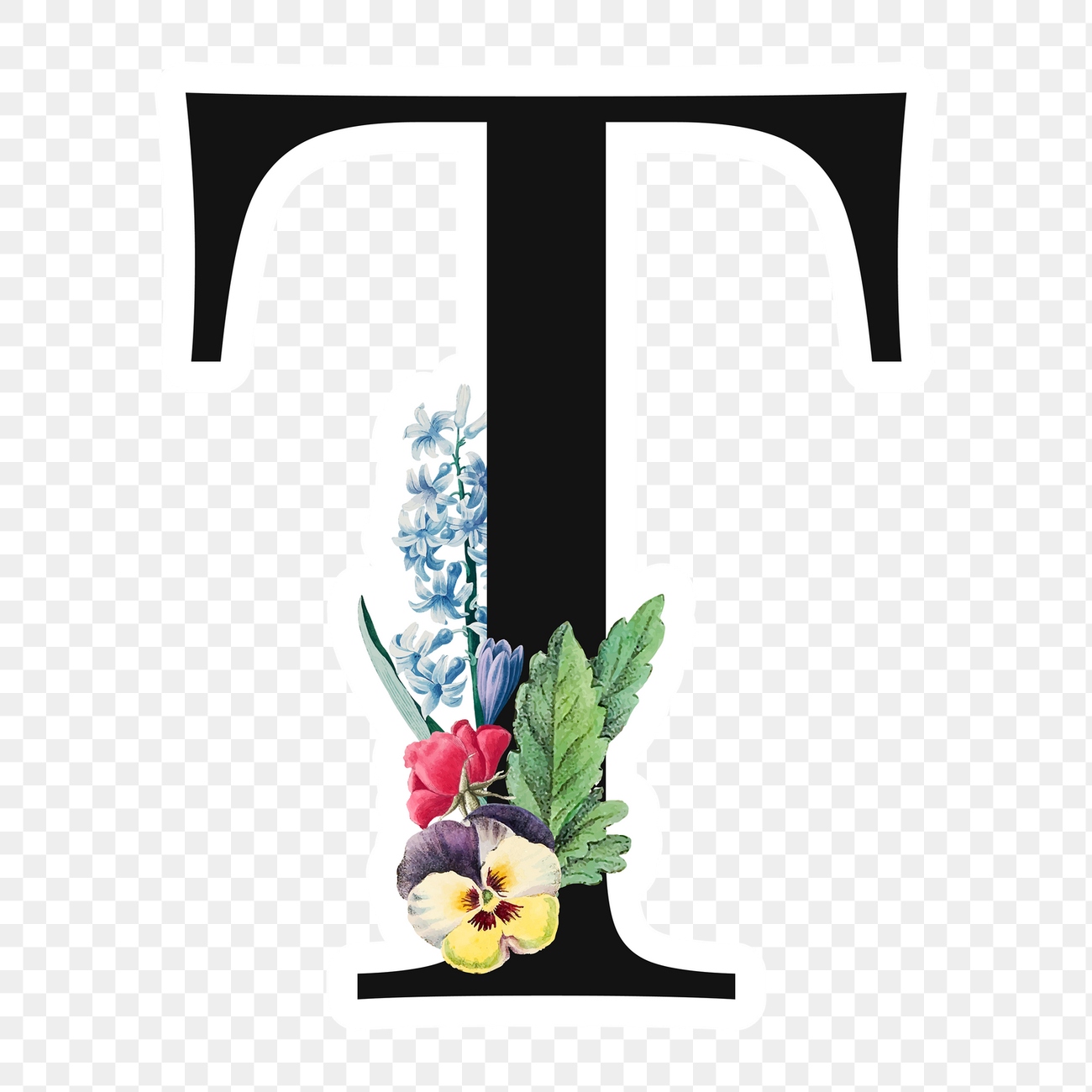 Flower decorated capital letter T | Premium PNG Sticker - rawpixel