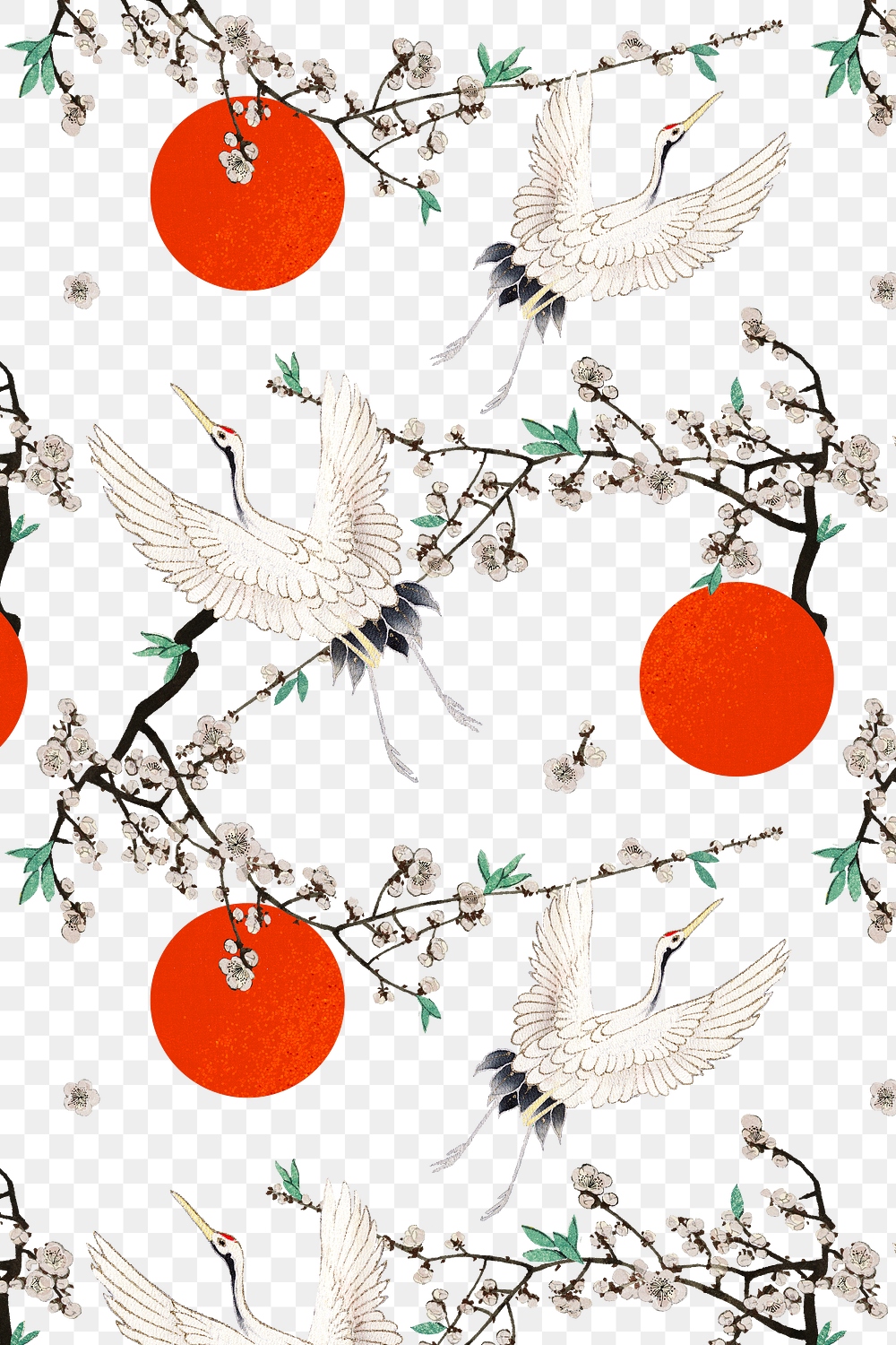 Traditional Japanese crane plum blossom | Premium PNG - rawpixel