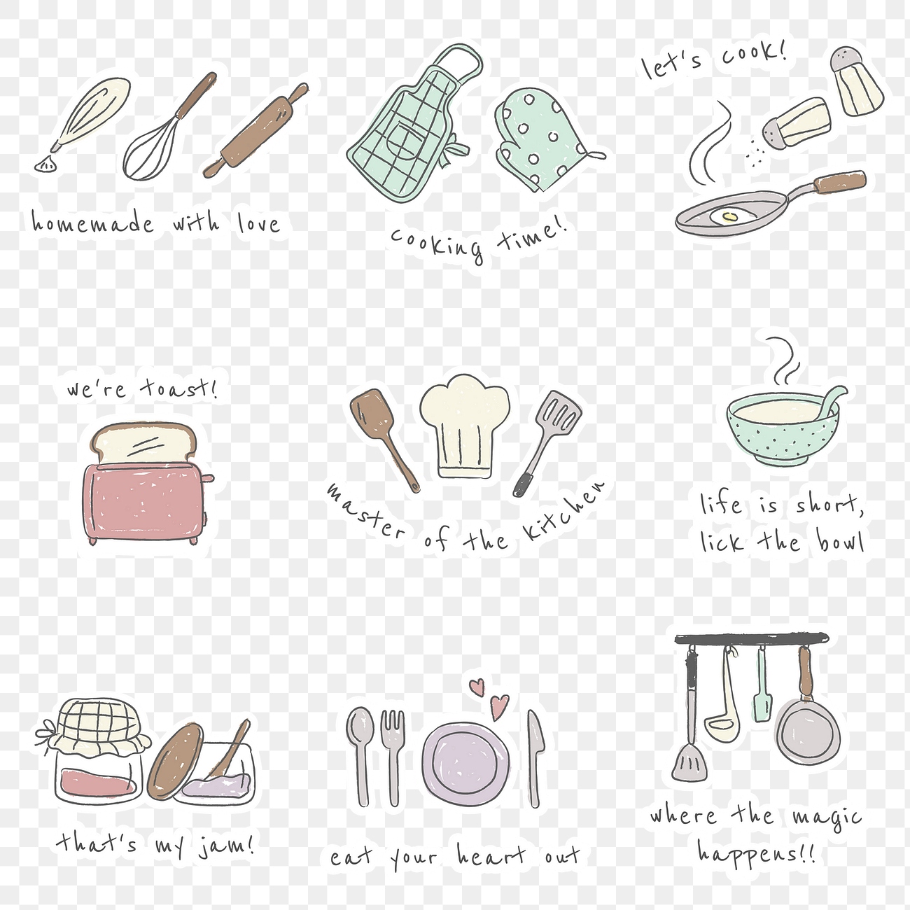 Cute kitchen utensils journal sticker Premium PNG rawpixel