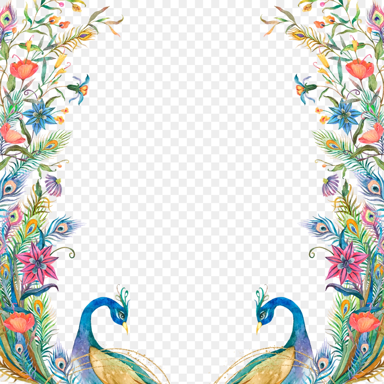 Png frame watercolor peacock and | Premium PNG - rawpixel