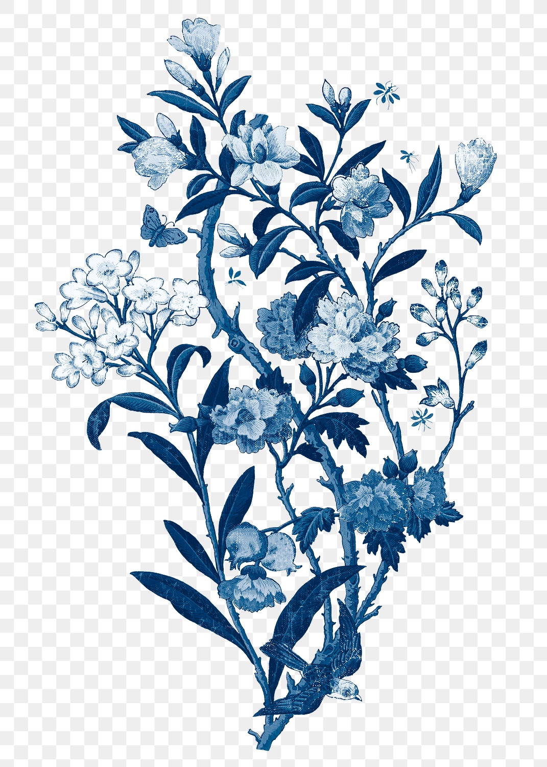 Blue flowers png vintage sticker | Premium PNG Sticker - rawpixel