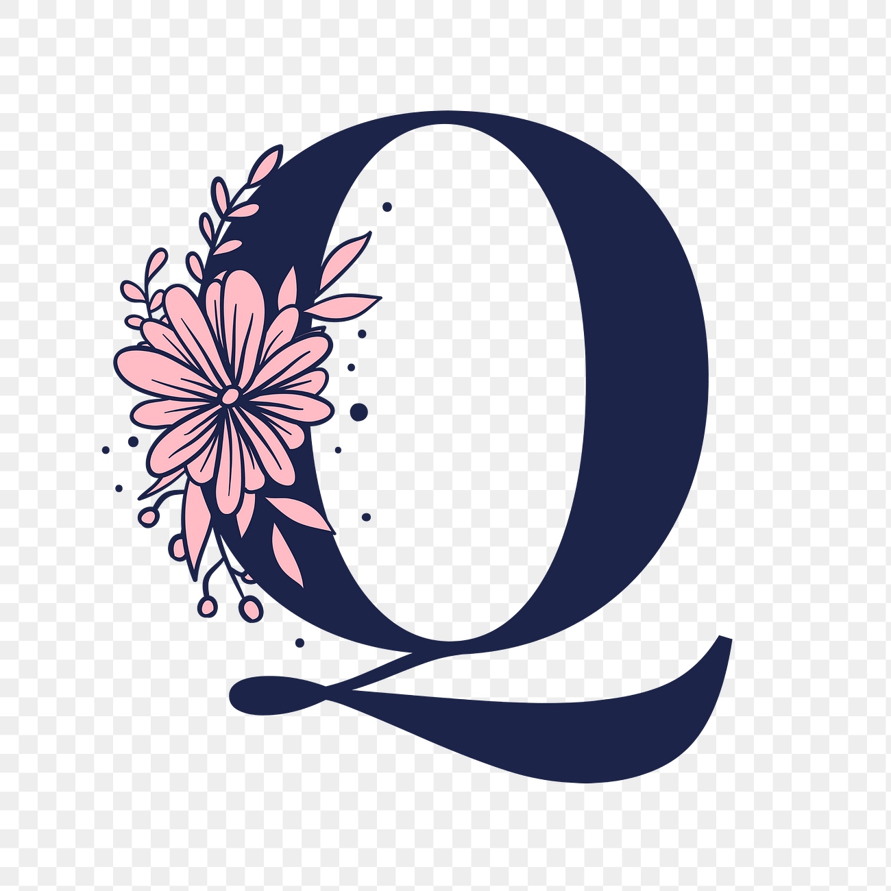 Letter Q script png floral | Free PNG Sticker - rawpixel