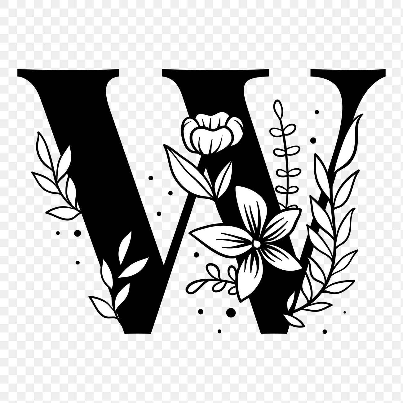 Png letter W floral font | Premium PNG Sticker - rawpixel