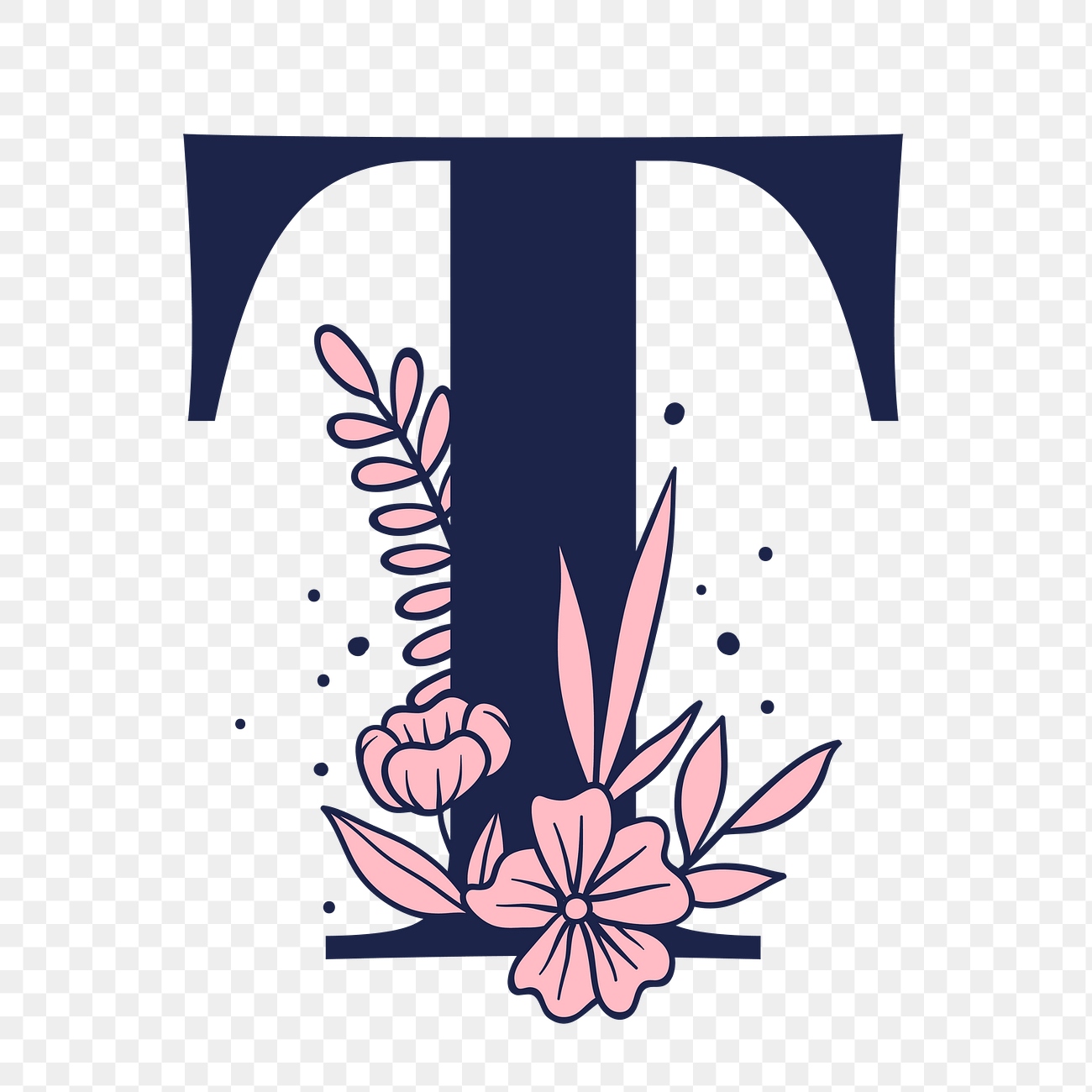 Letter T script png floral | Premium PNG Sticker - rawpixel