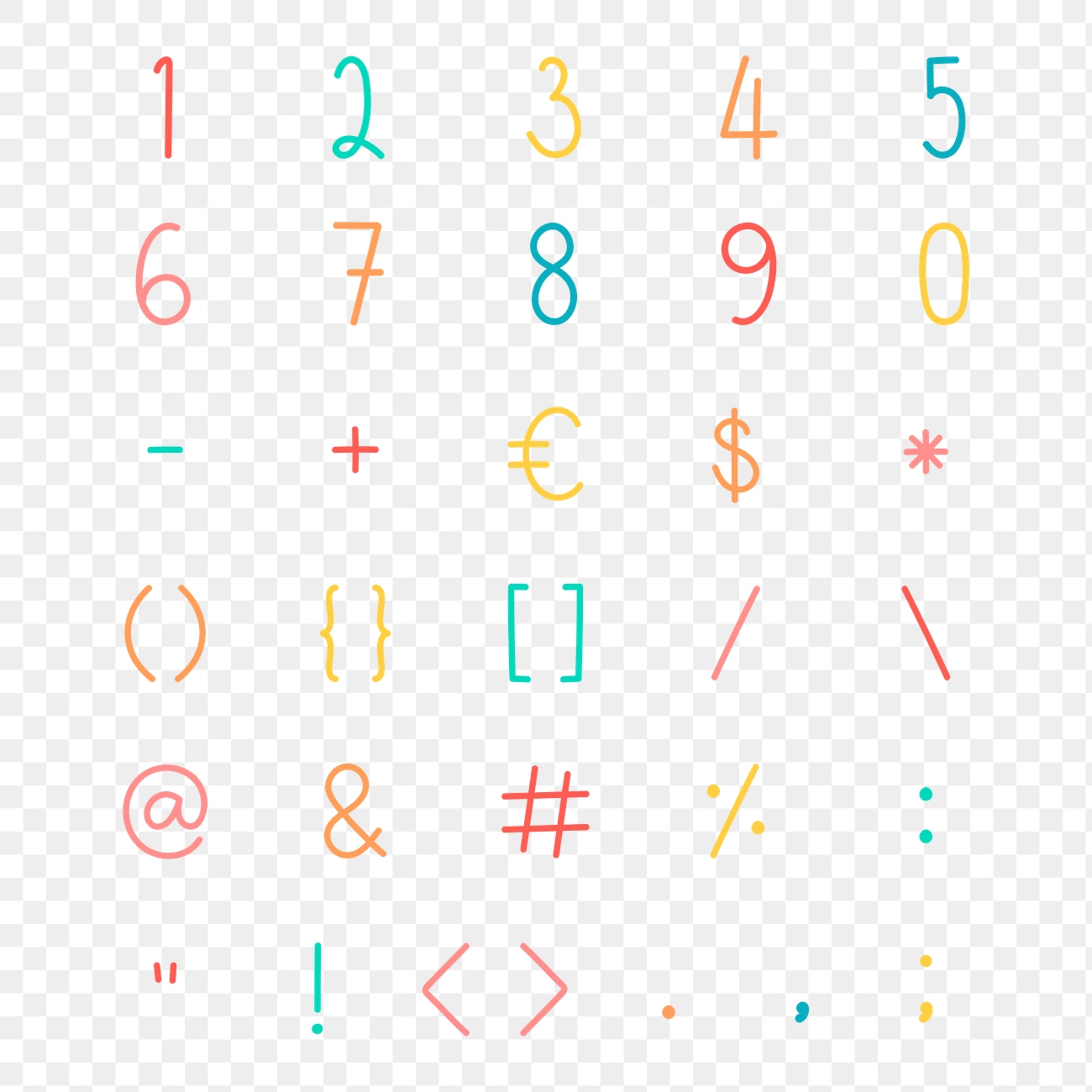 Styled numbers and symbol set | Premium PNG - rawpixel