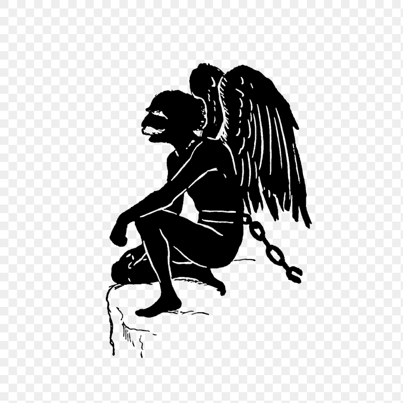 Drawing of a chained angel | Free PNG Sticker - rawpixel