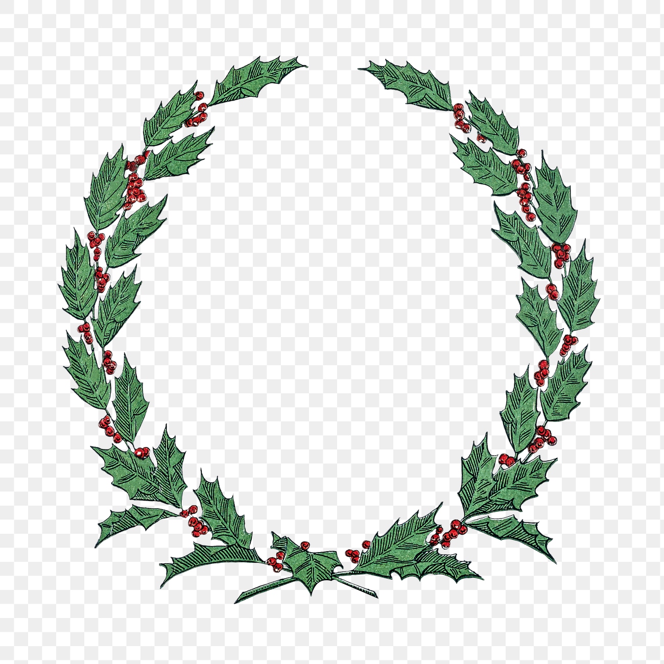 Holly Christmas wreath Free stock illustration High Resolution graphic