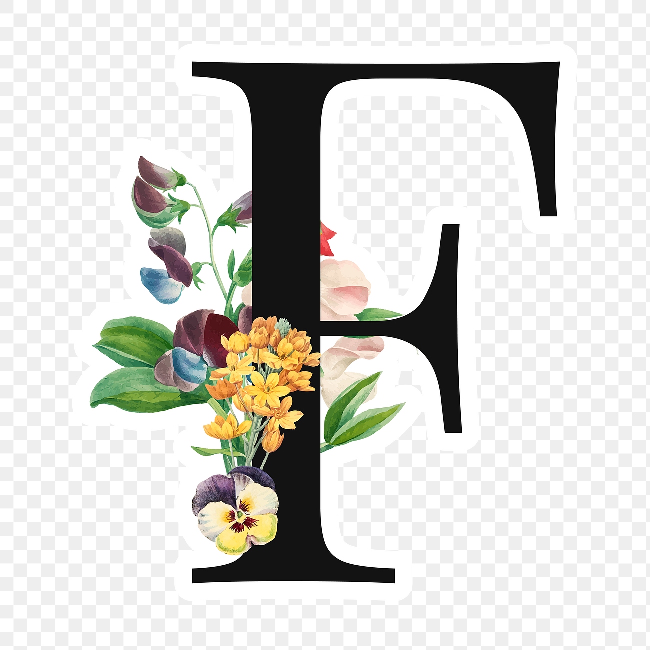 Flower decorated capital letter F | Free PNG Sticker - rawpixel