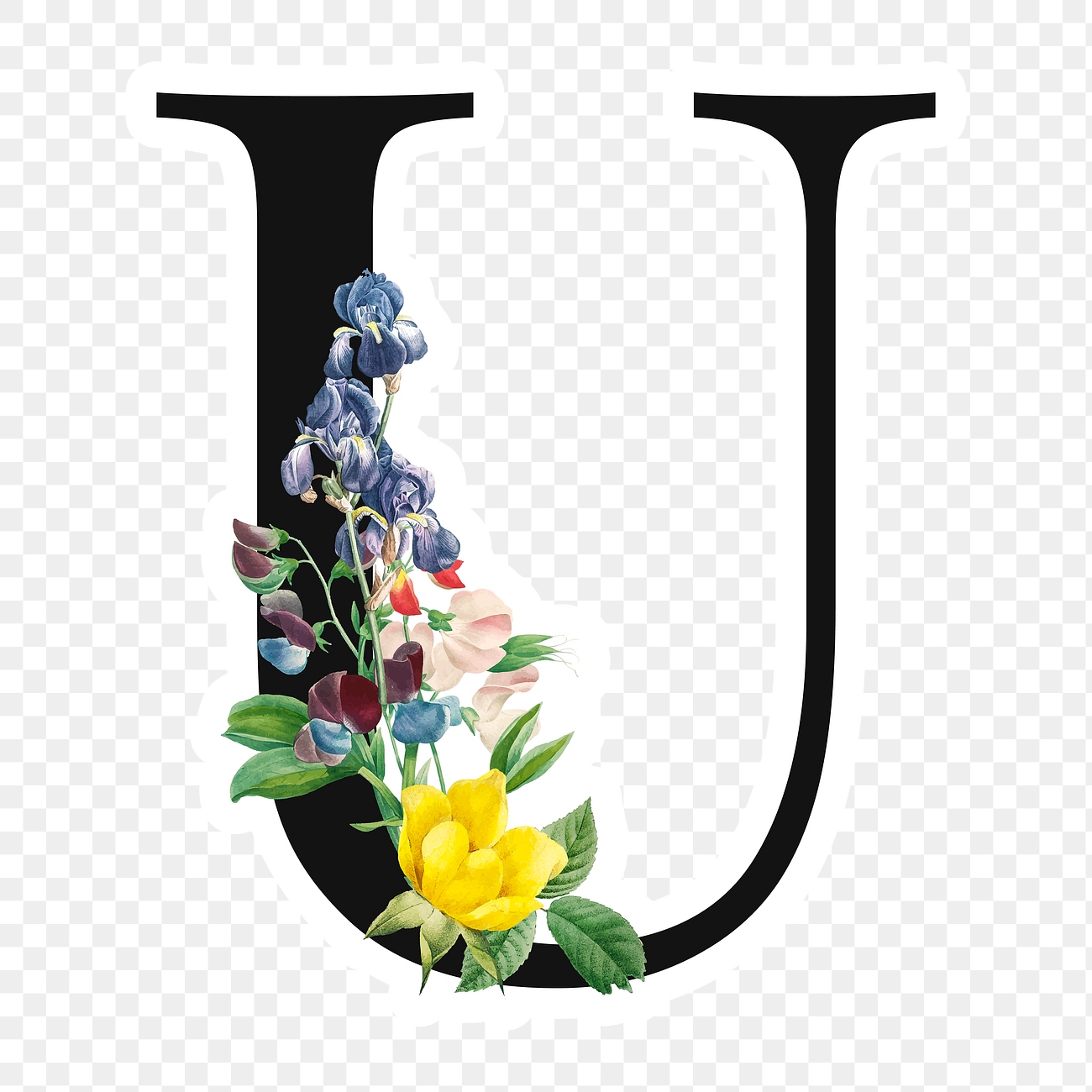 Flower Decorated Capital Letter U | Free PNG Sticker - Rawpixel