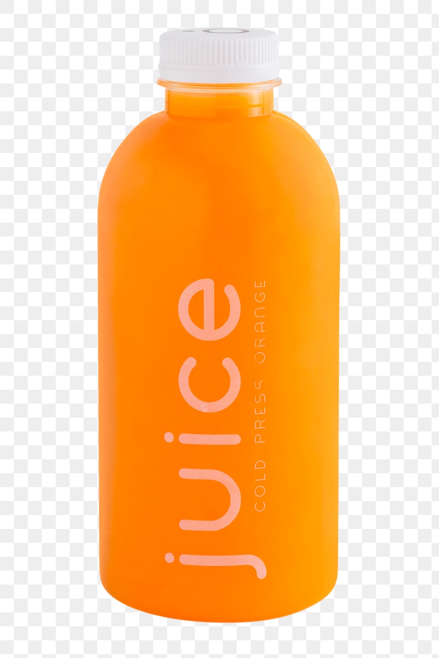 orange juice in black bottle