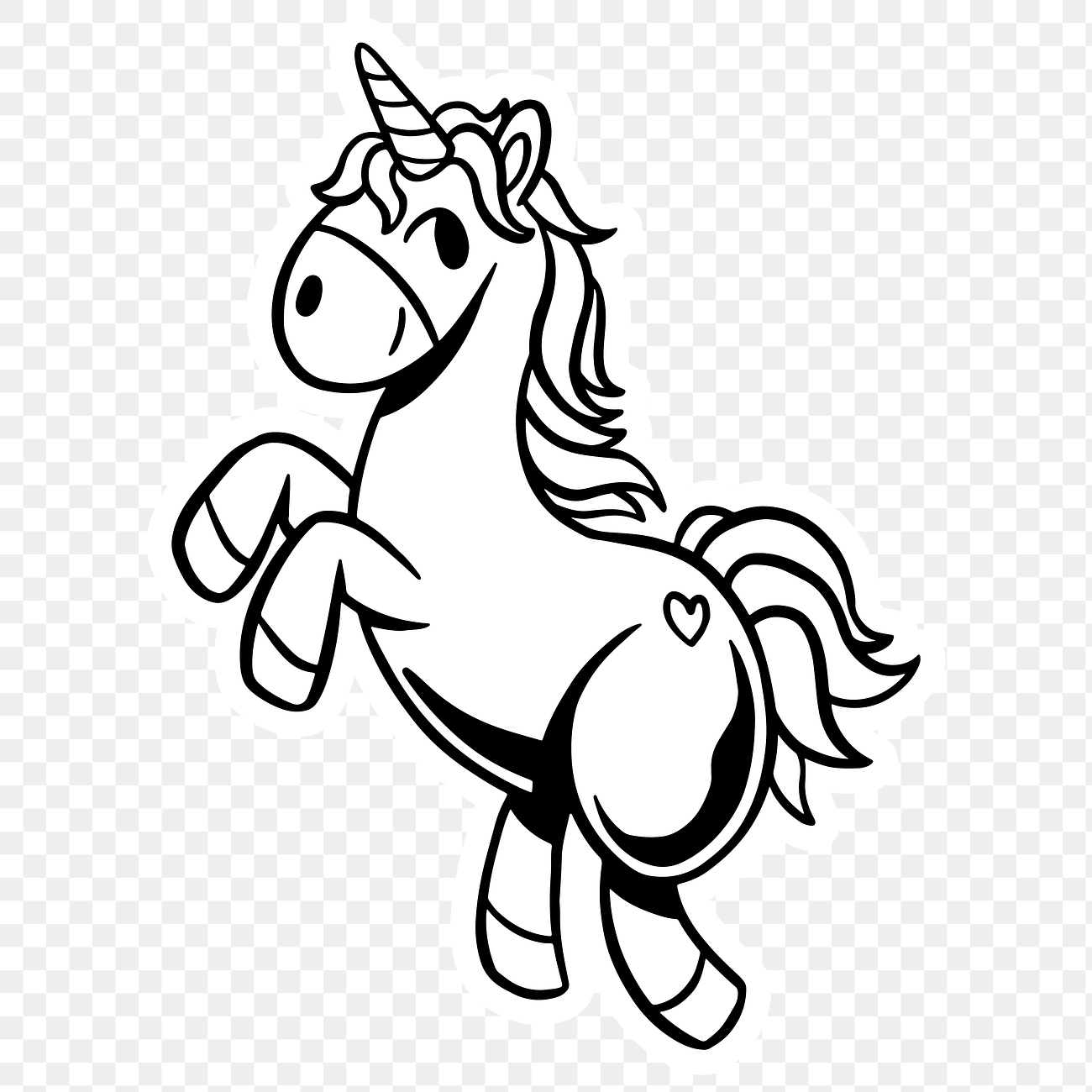 unicorn outline sticker overlay with a white border design element