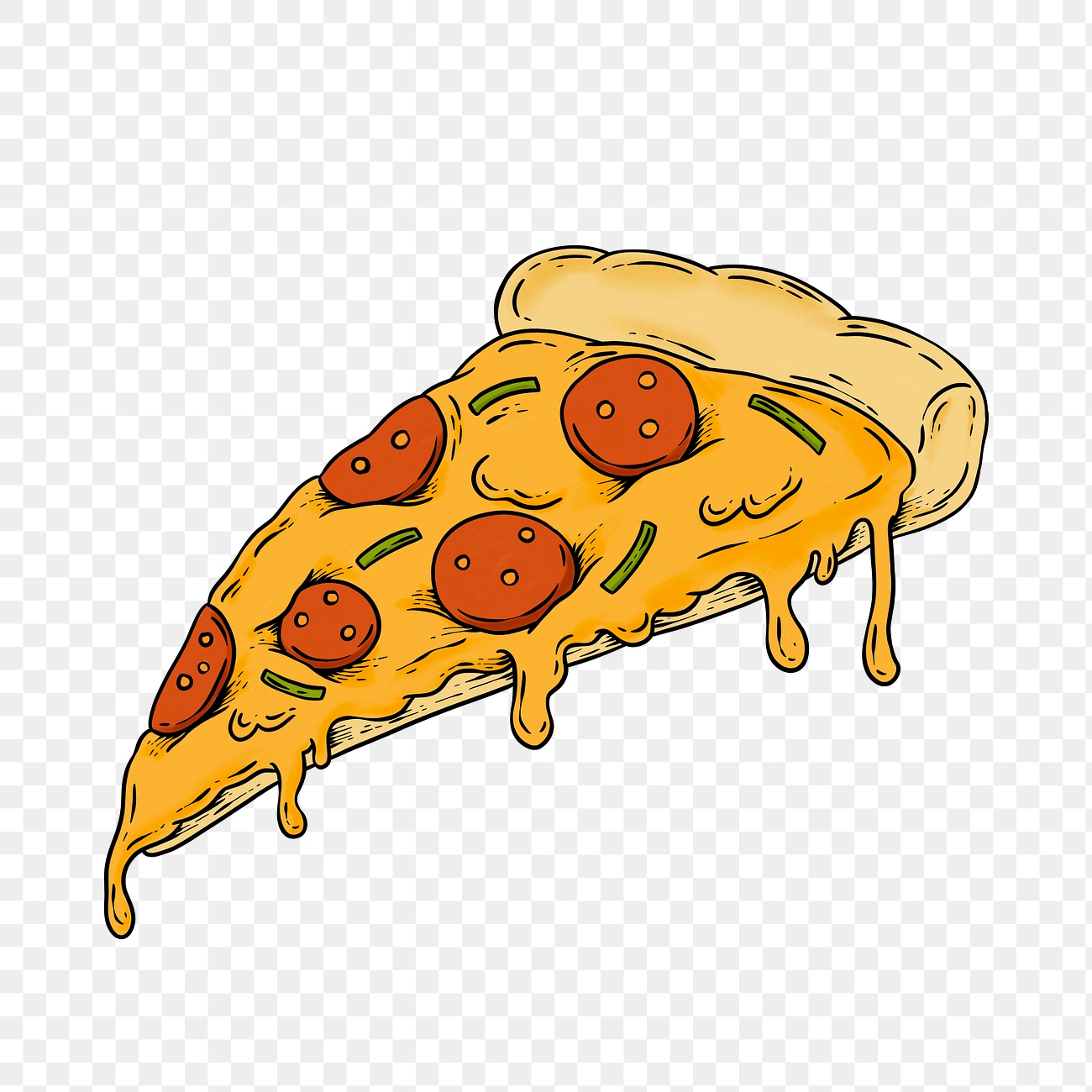 Cheesy pepperoni pizza slice sticker overlay design element